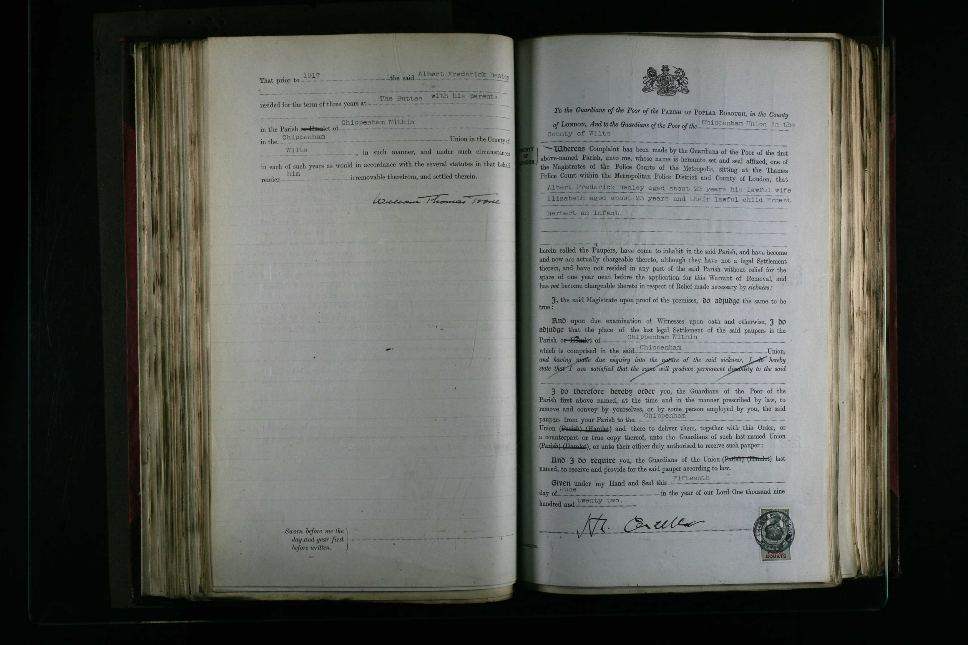 Ernest Henly Poor Relief Removal