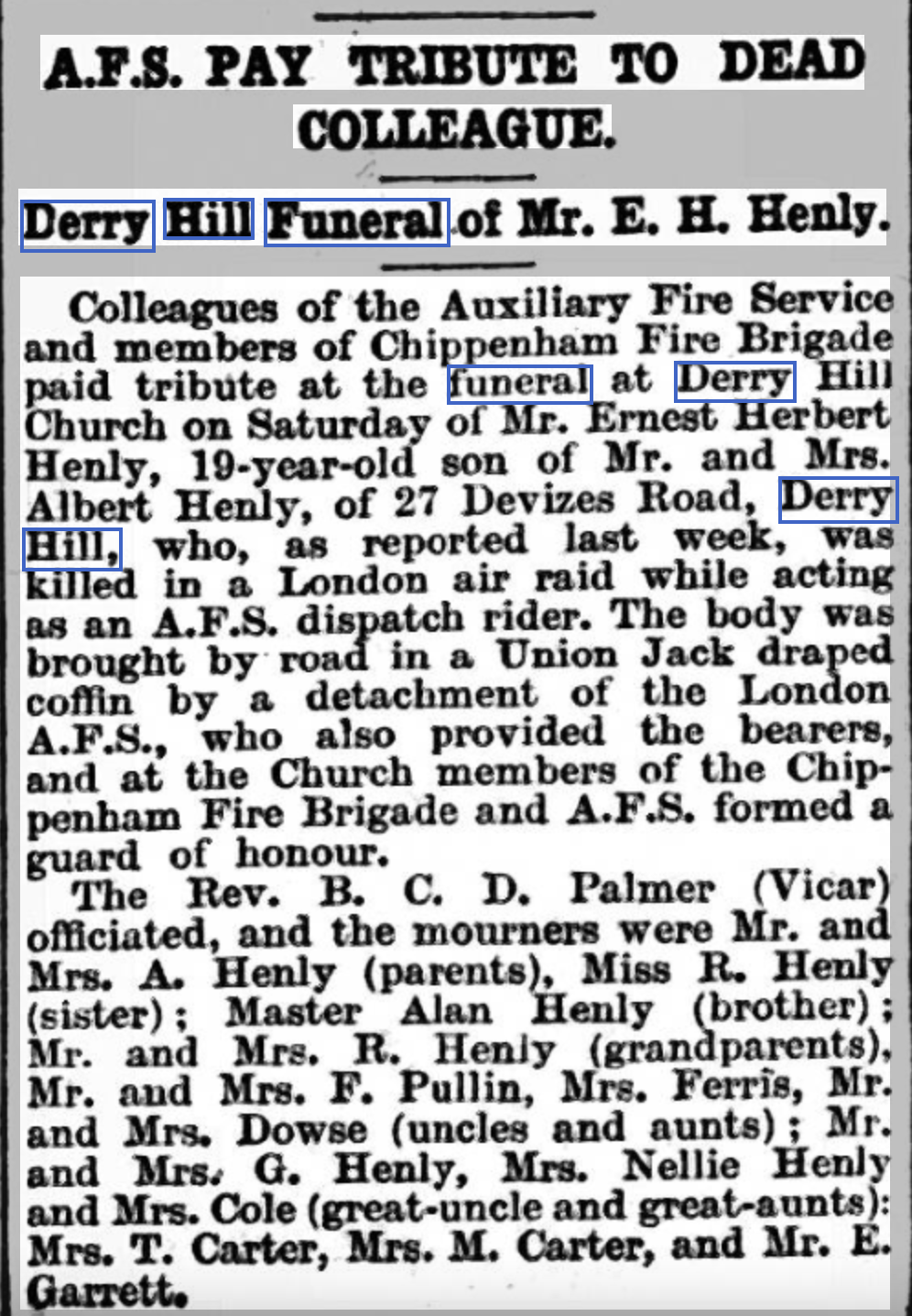 Ernest Henly's Funeral