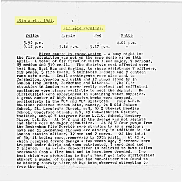 19th April 1941 Air Raid Warnings h copy