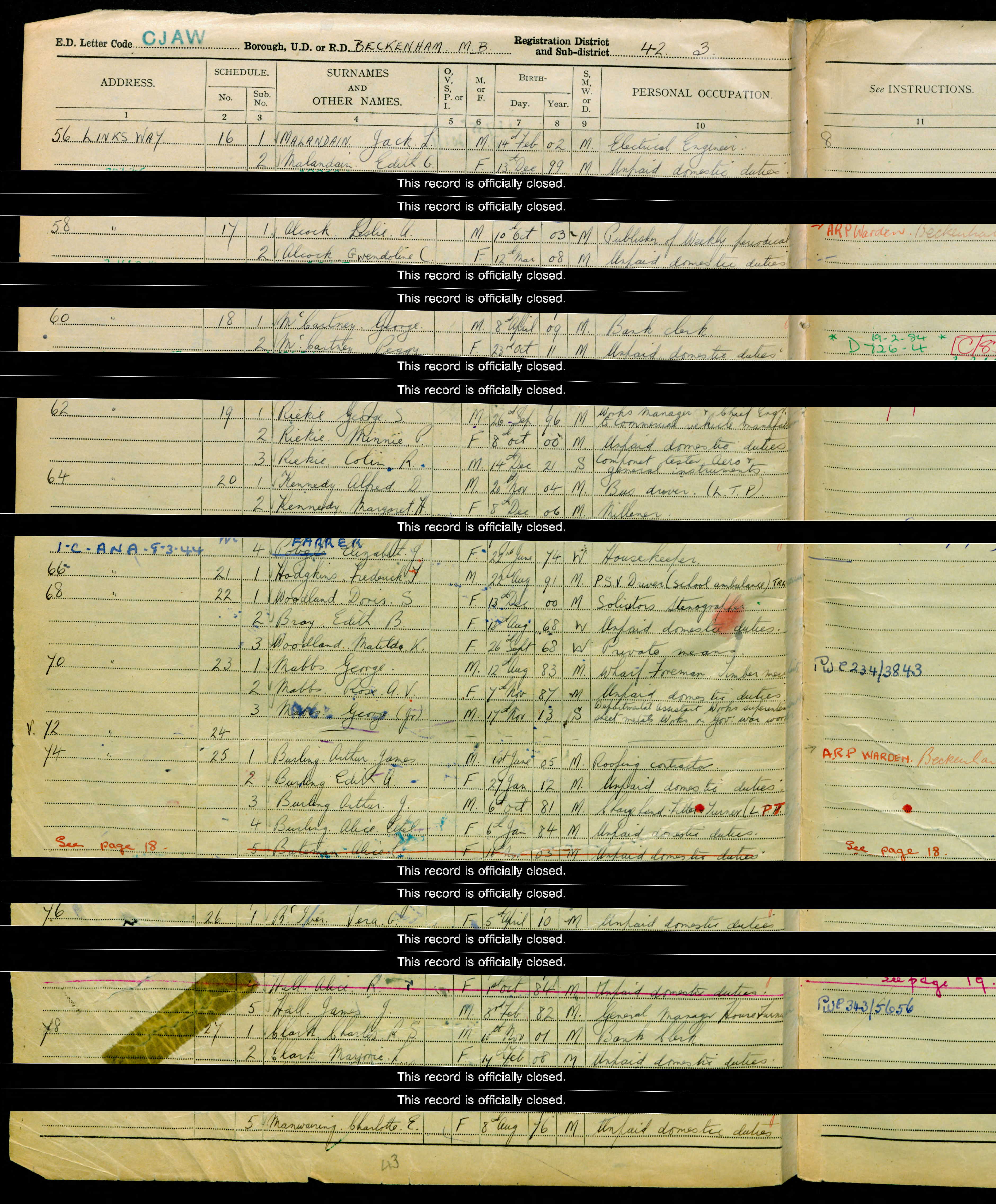 Doris Bray 1939 Register