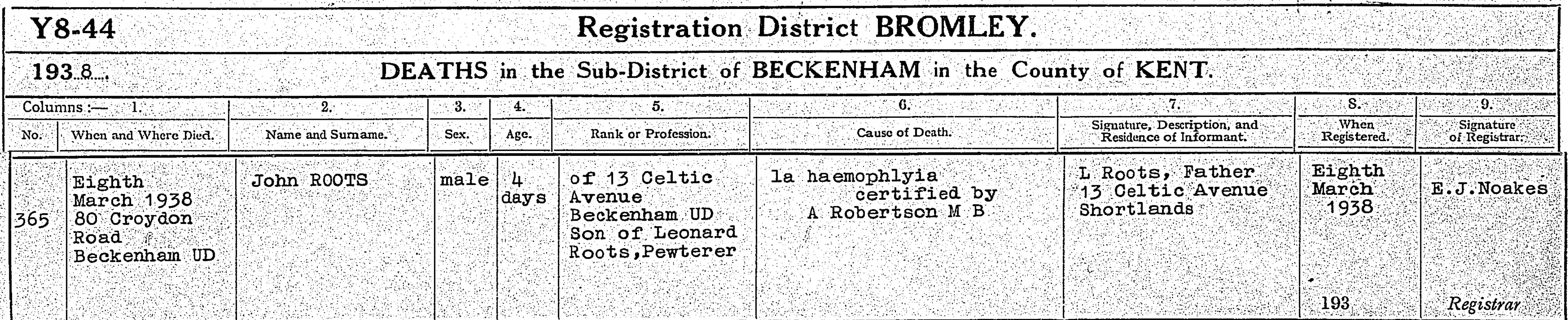 John Roots 1938 - Death