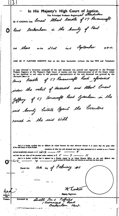 Ernest Beadle Will 1