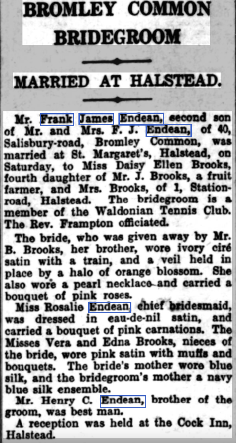 Frank Endean Marriage 1