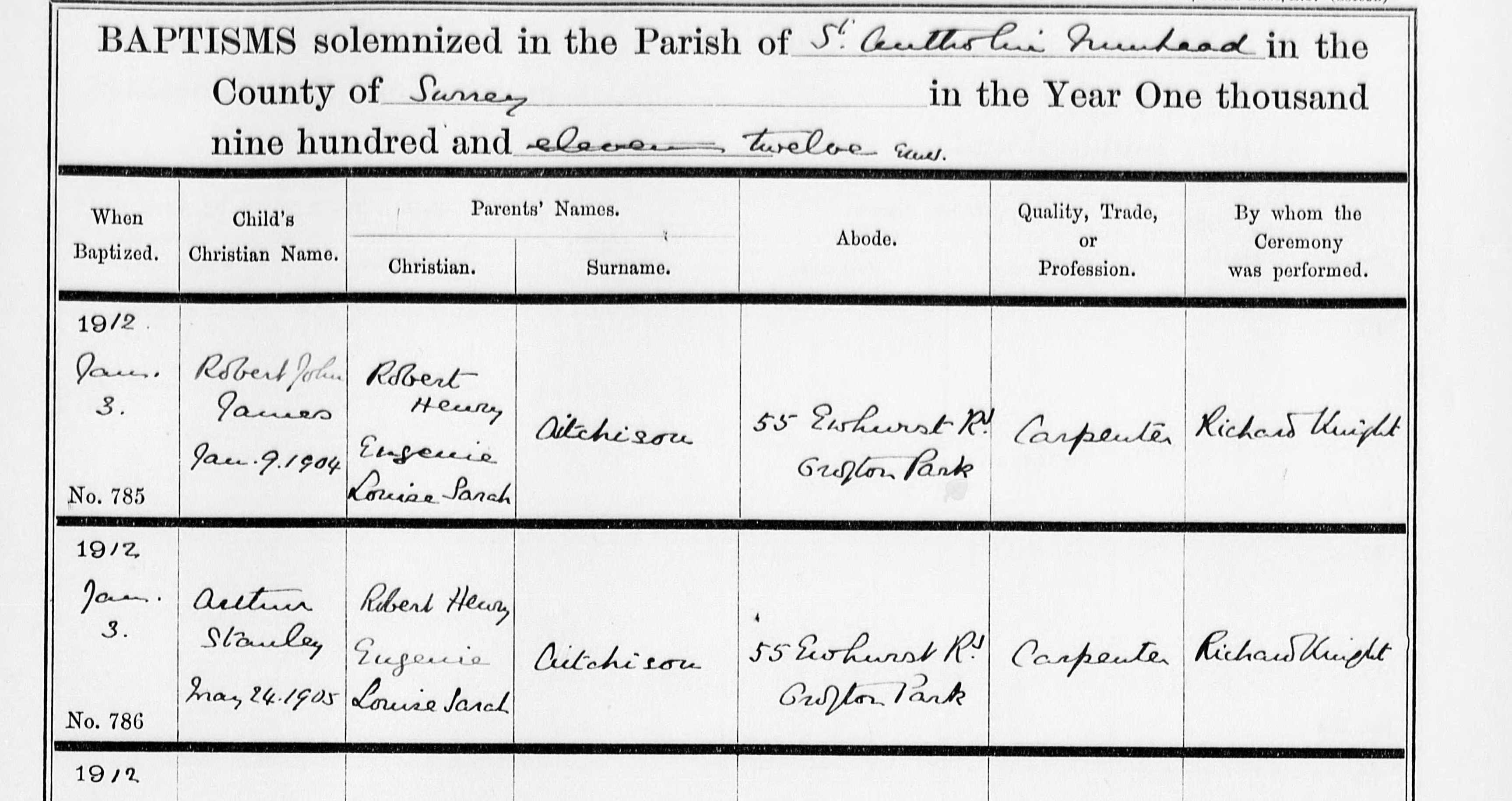 Robert aitchison baptism