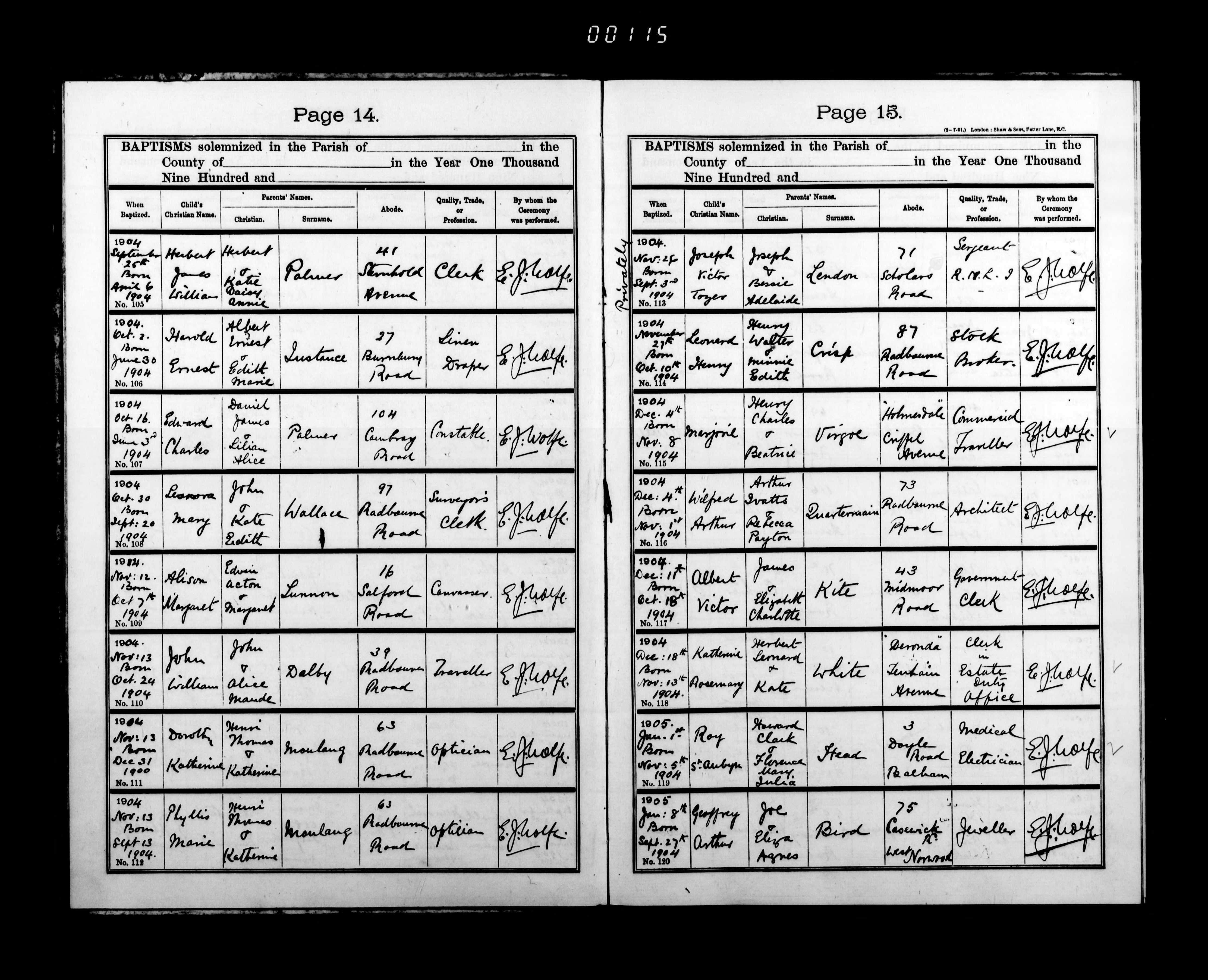 Albert Victor Kite Baptism