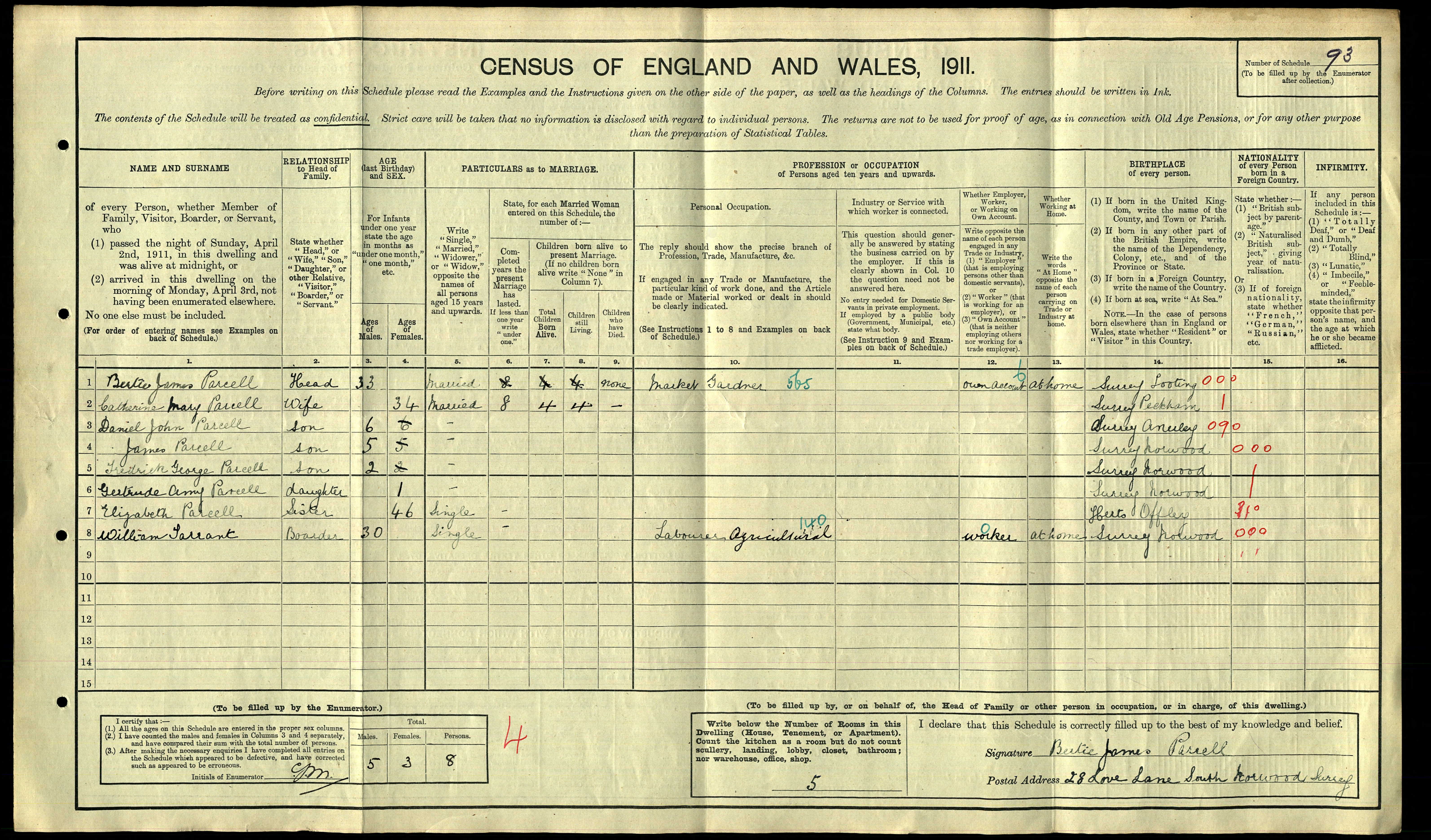 Frederick George Parcell 1911