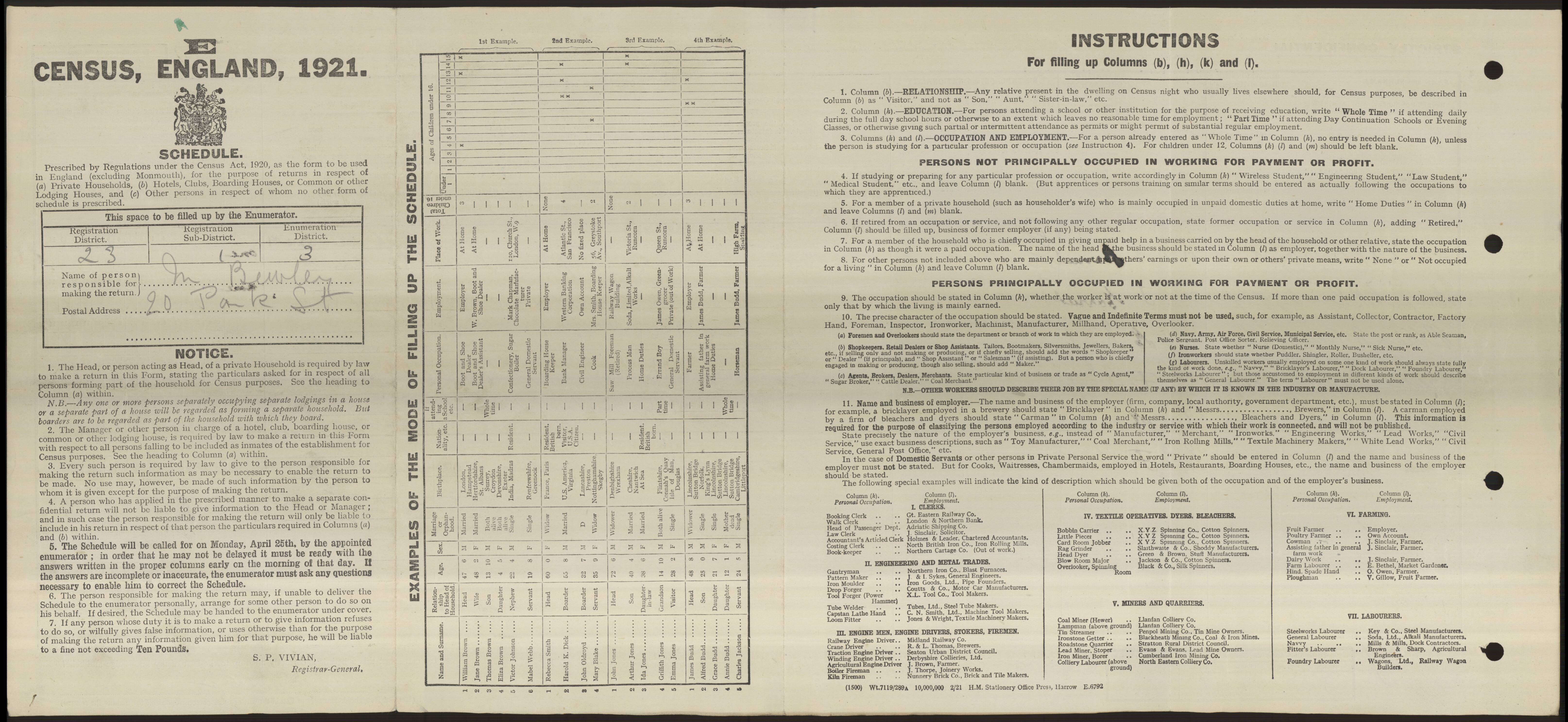 Cecil Farley 1921 Census Address