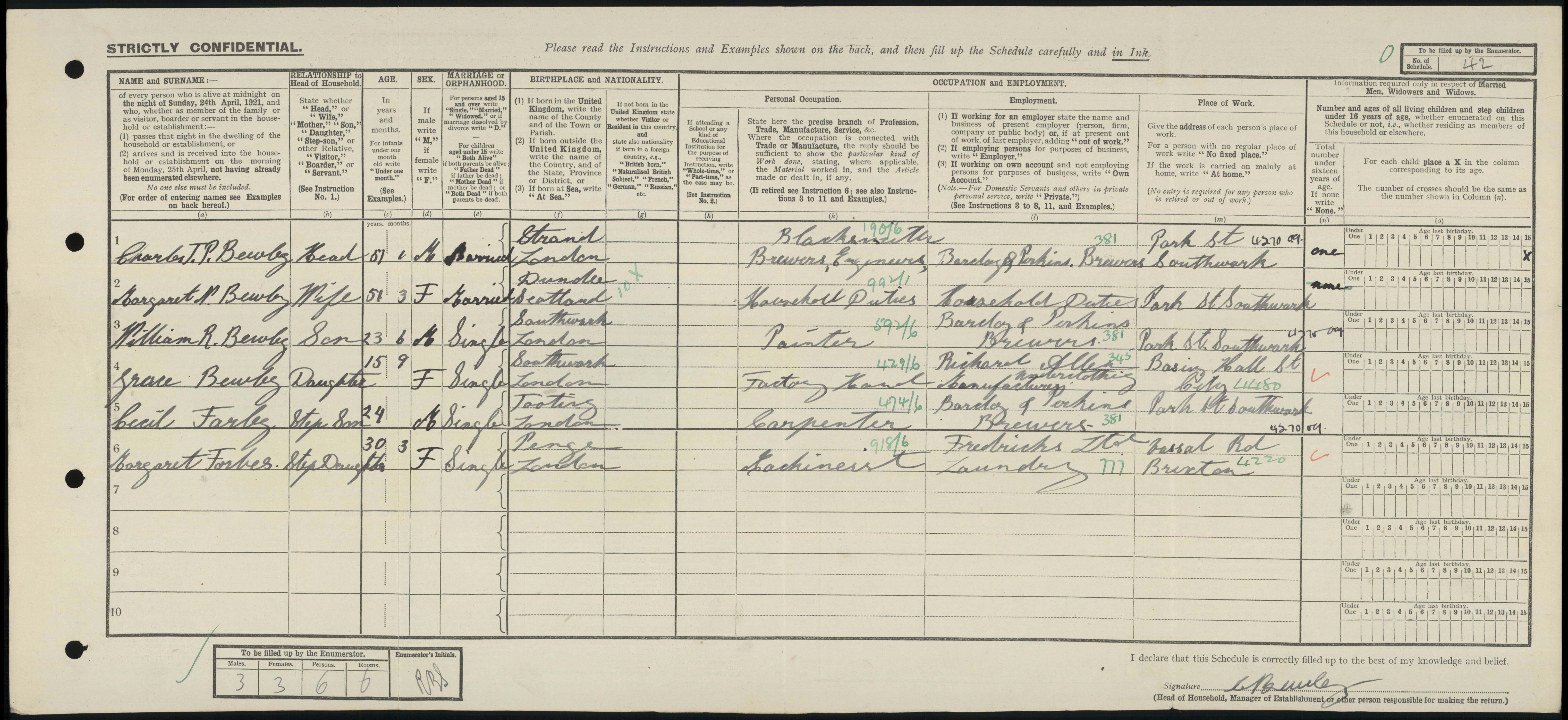 Cecil Farley 1921 Census