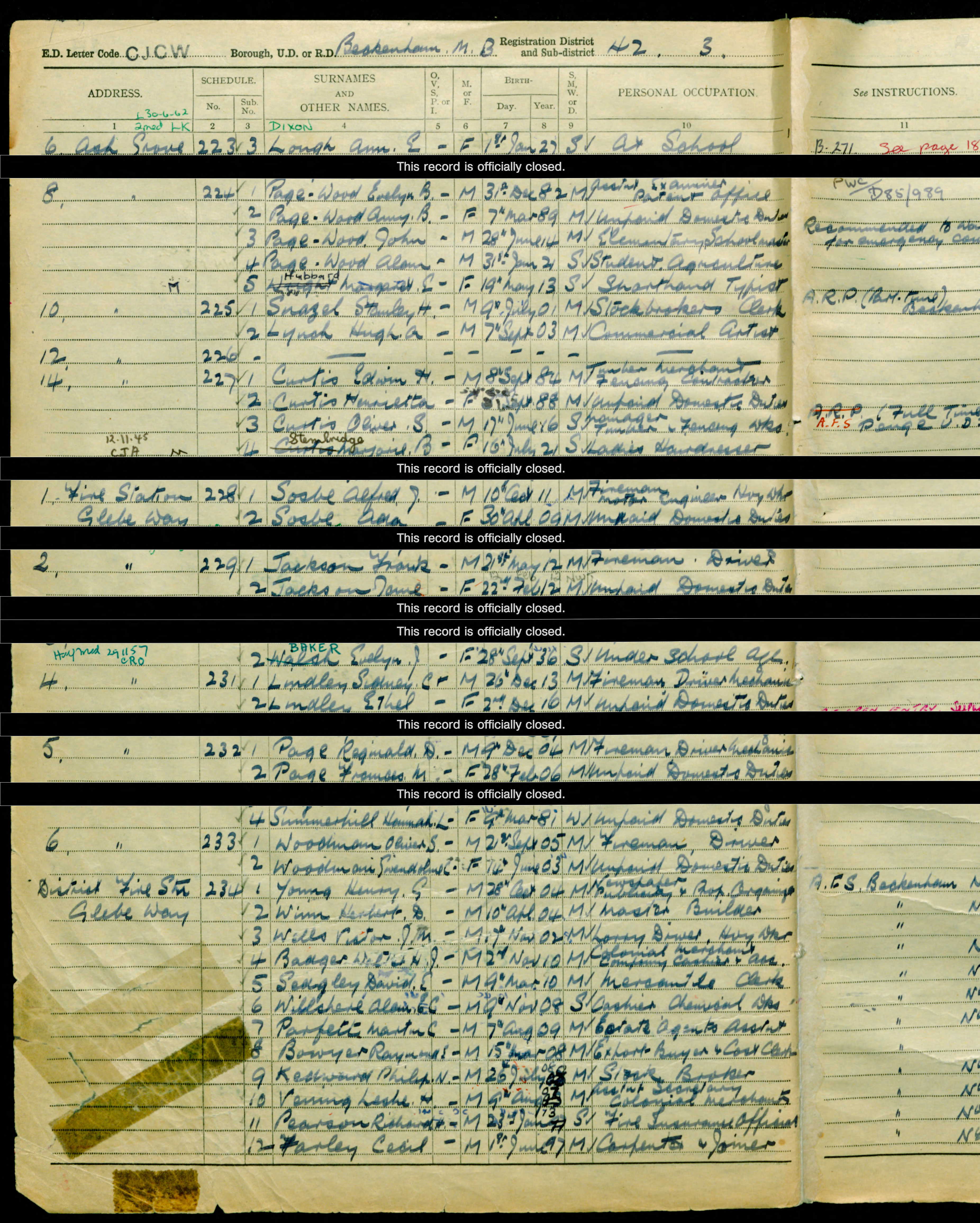 Cecil Farley 1939 Register