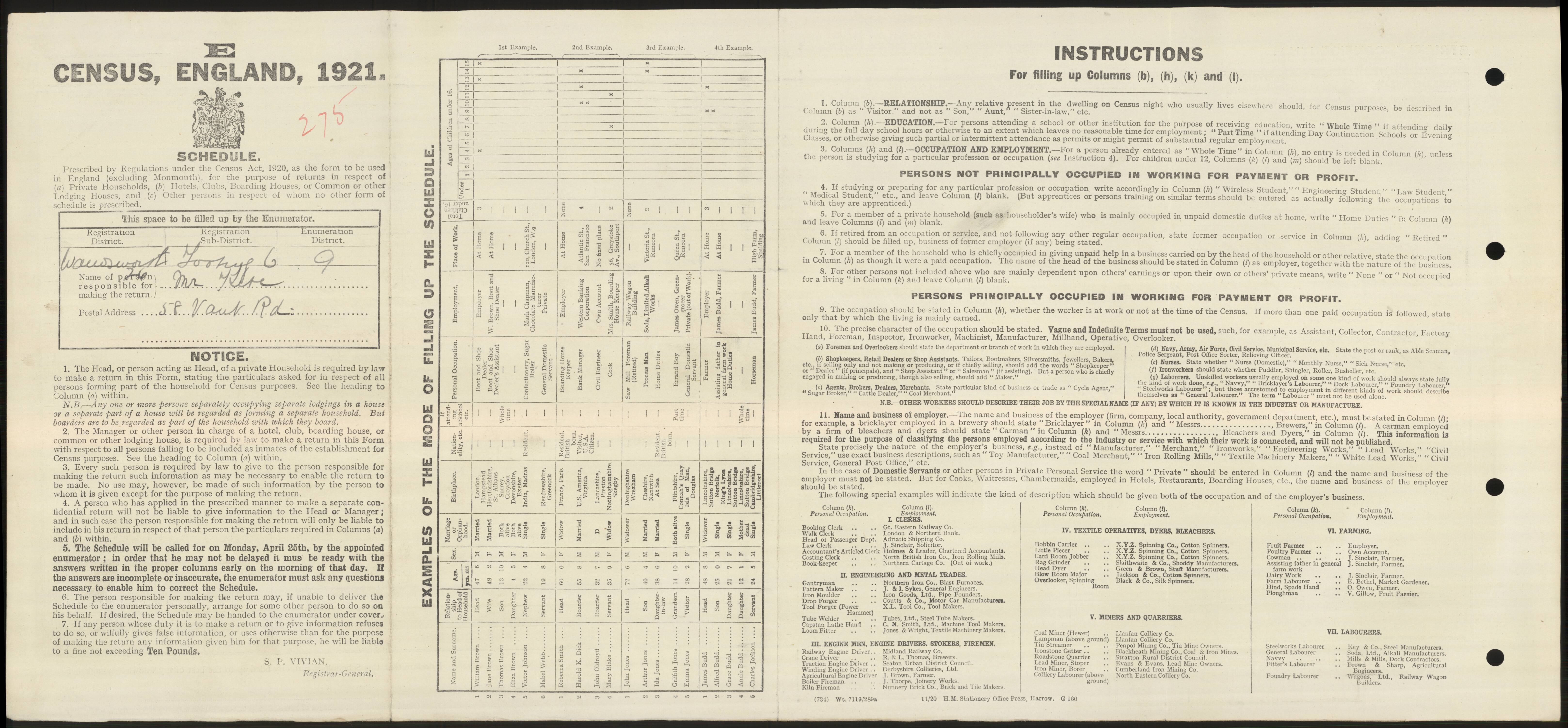 ALBERT VICTOR KITE 1921 CENSUS ADDRESS