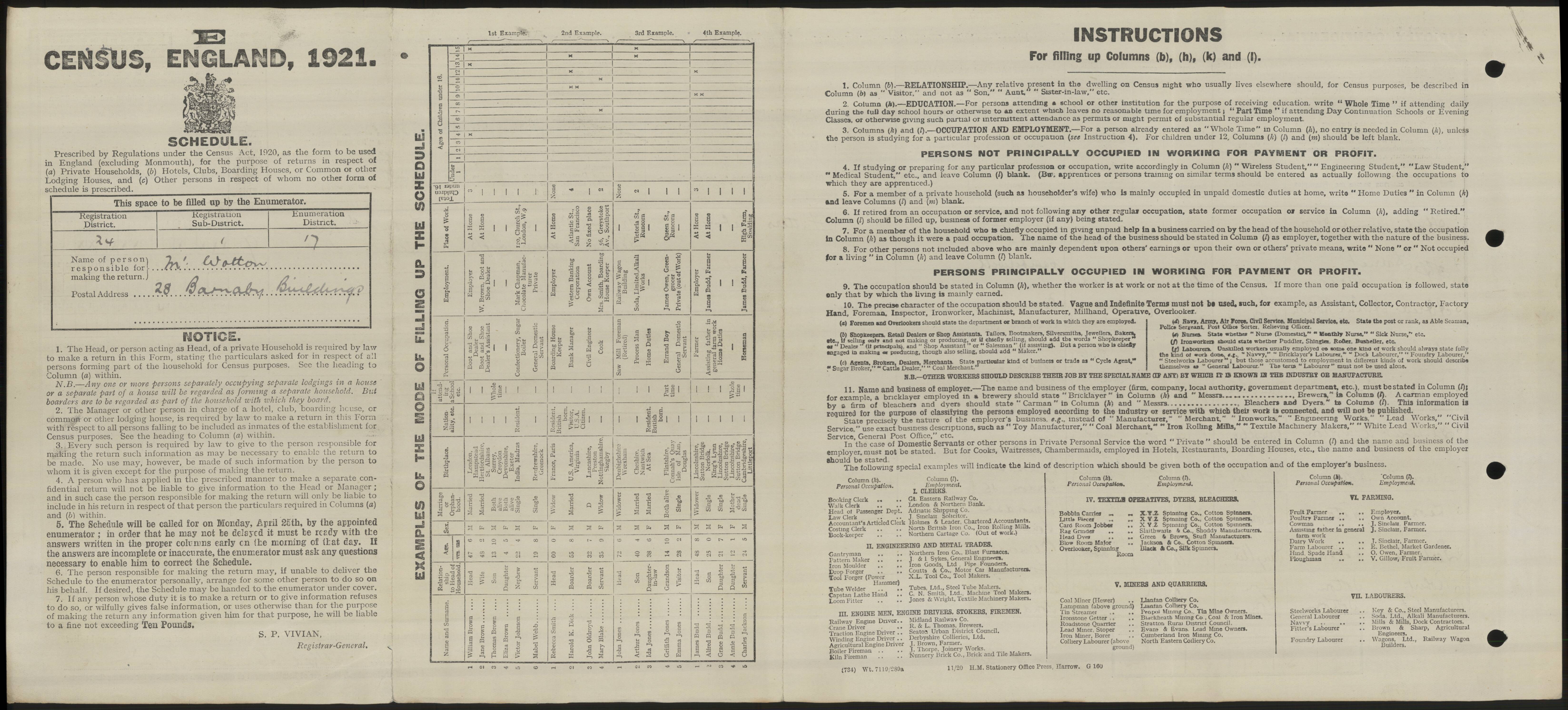 herbert Charles Wotton 1921 Census Address