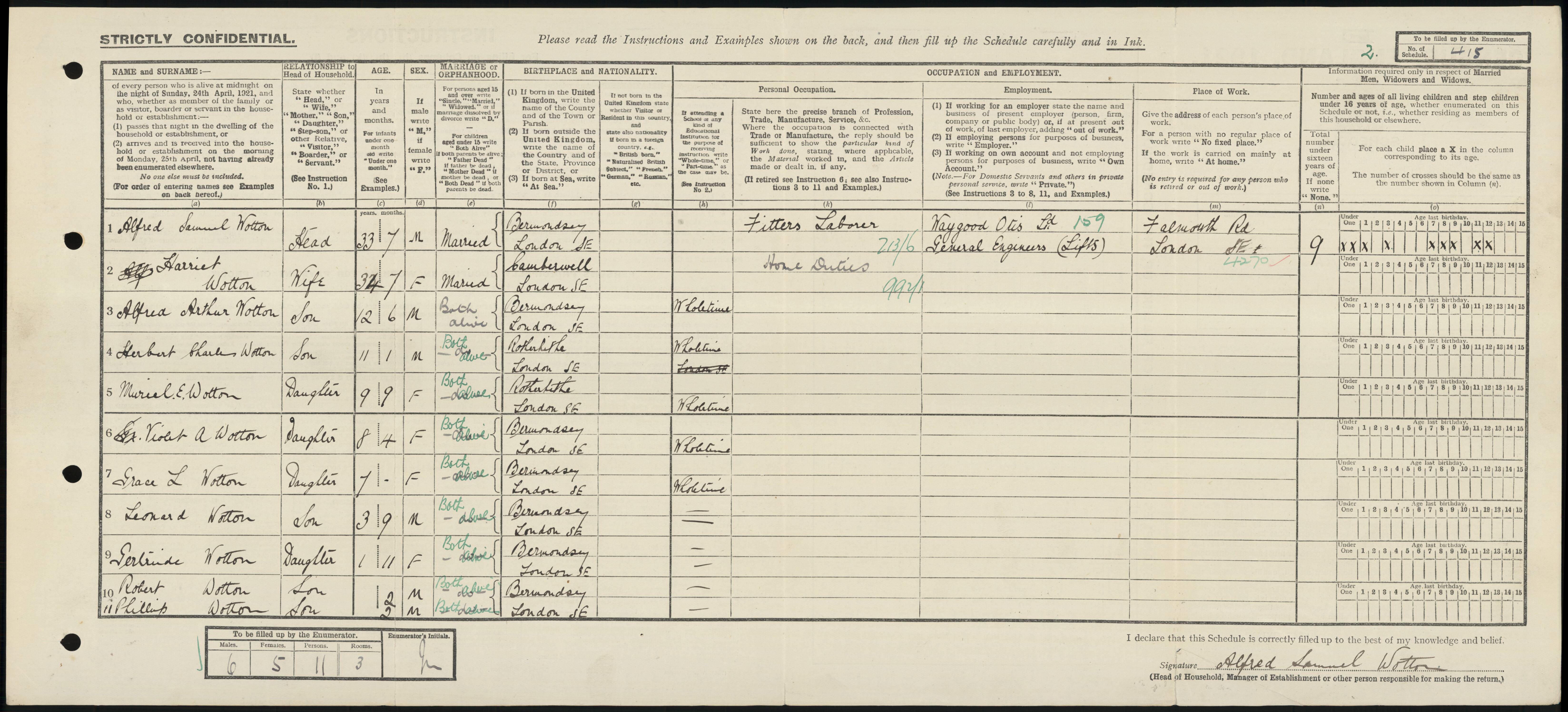 Herbert Charles Wotton 1921 Census