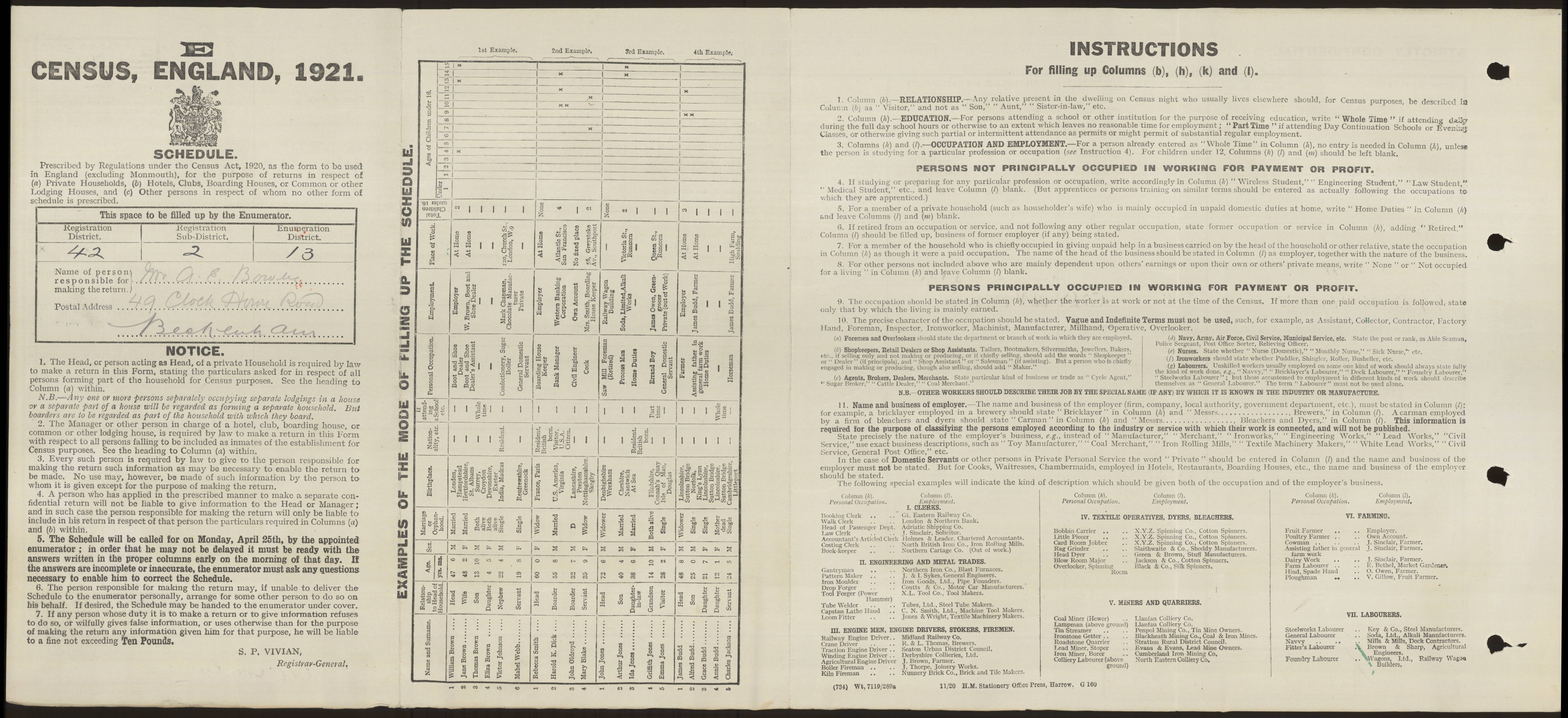 Kenneth John Bowles 1921 Census Address