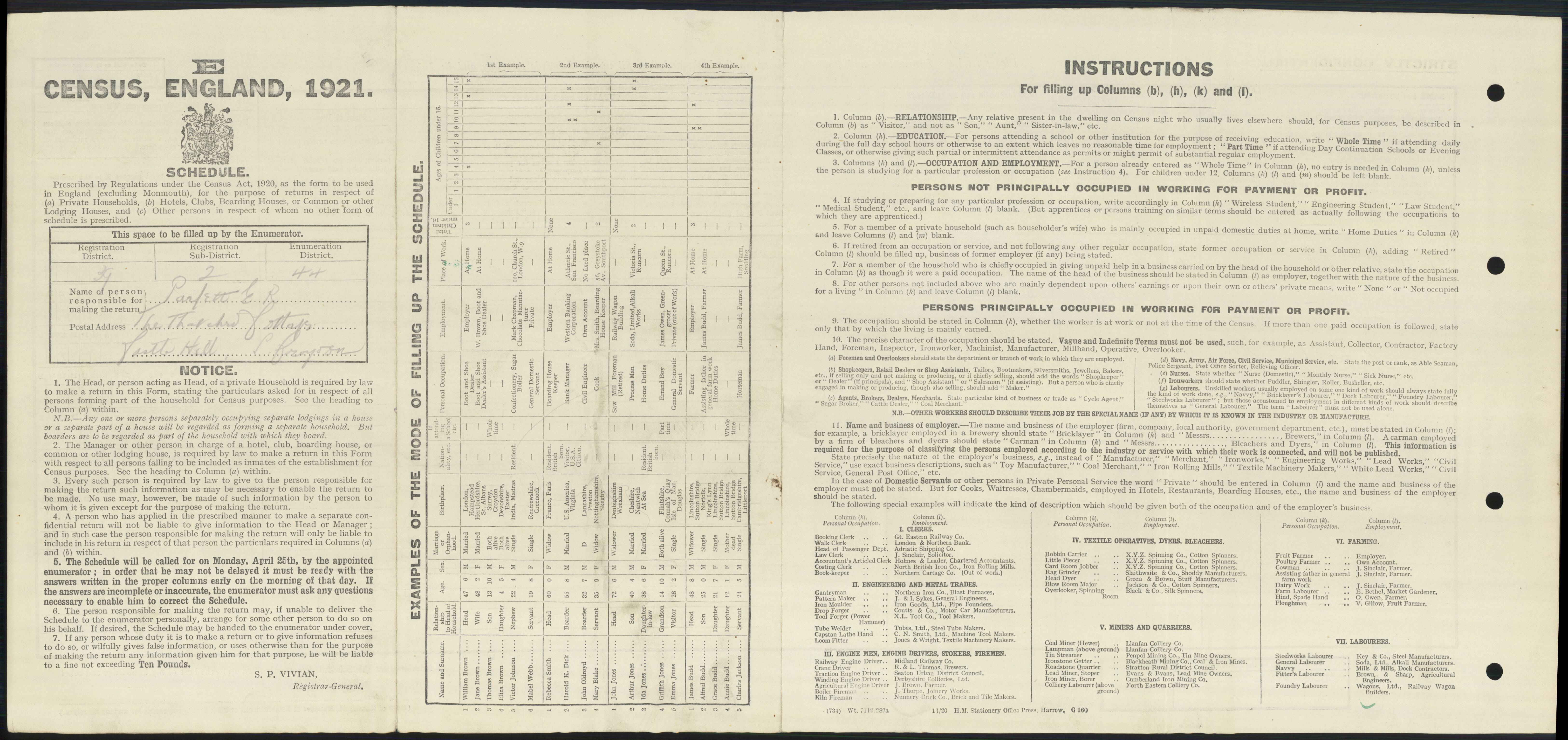 Martin Charles Parfett 1921 Census Address
