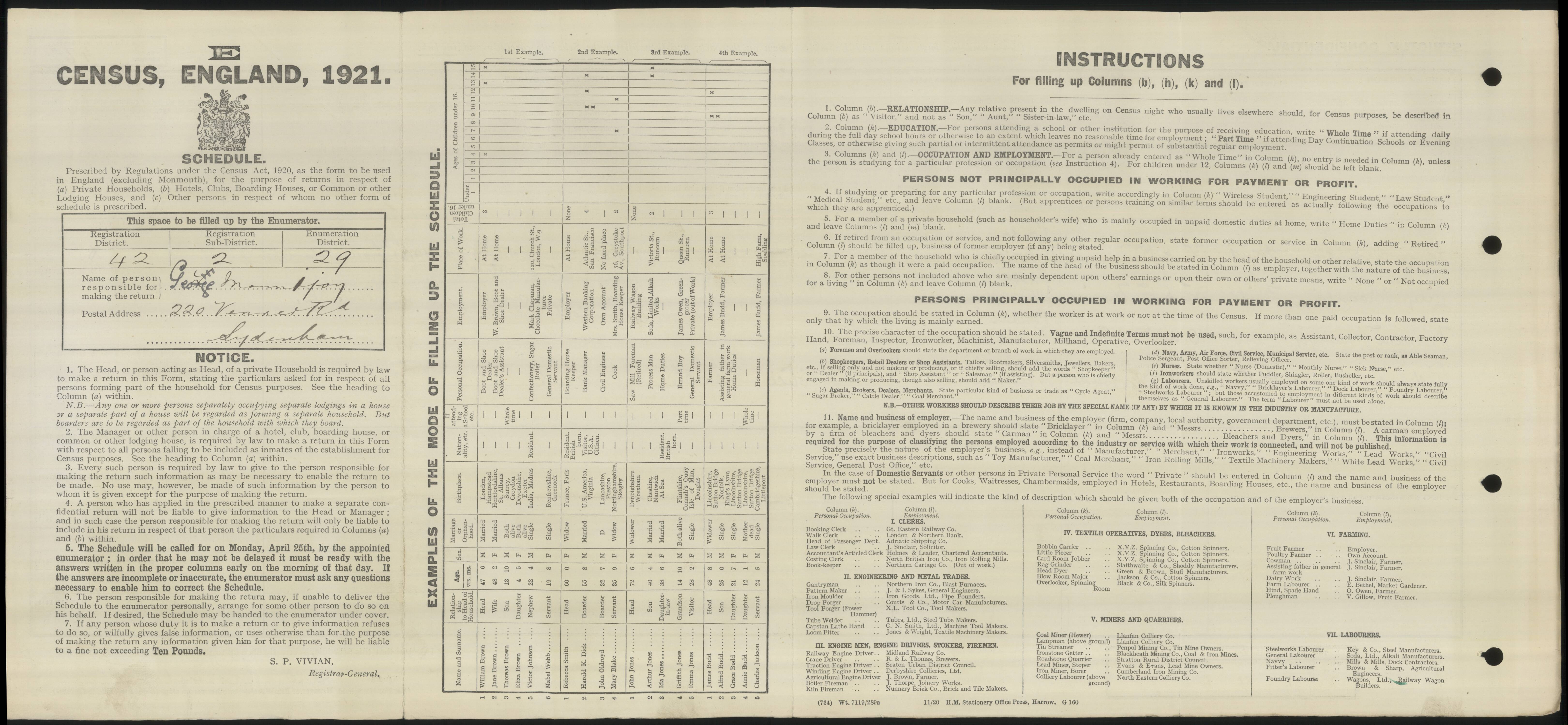 Norman Mountjoy 1921 Census Address