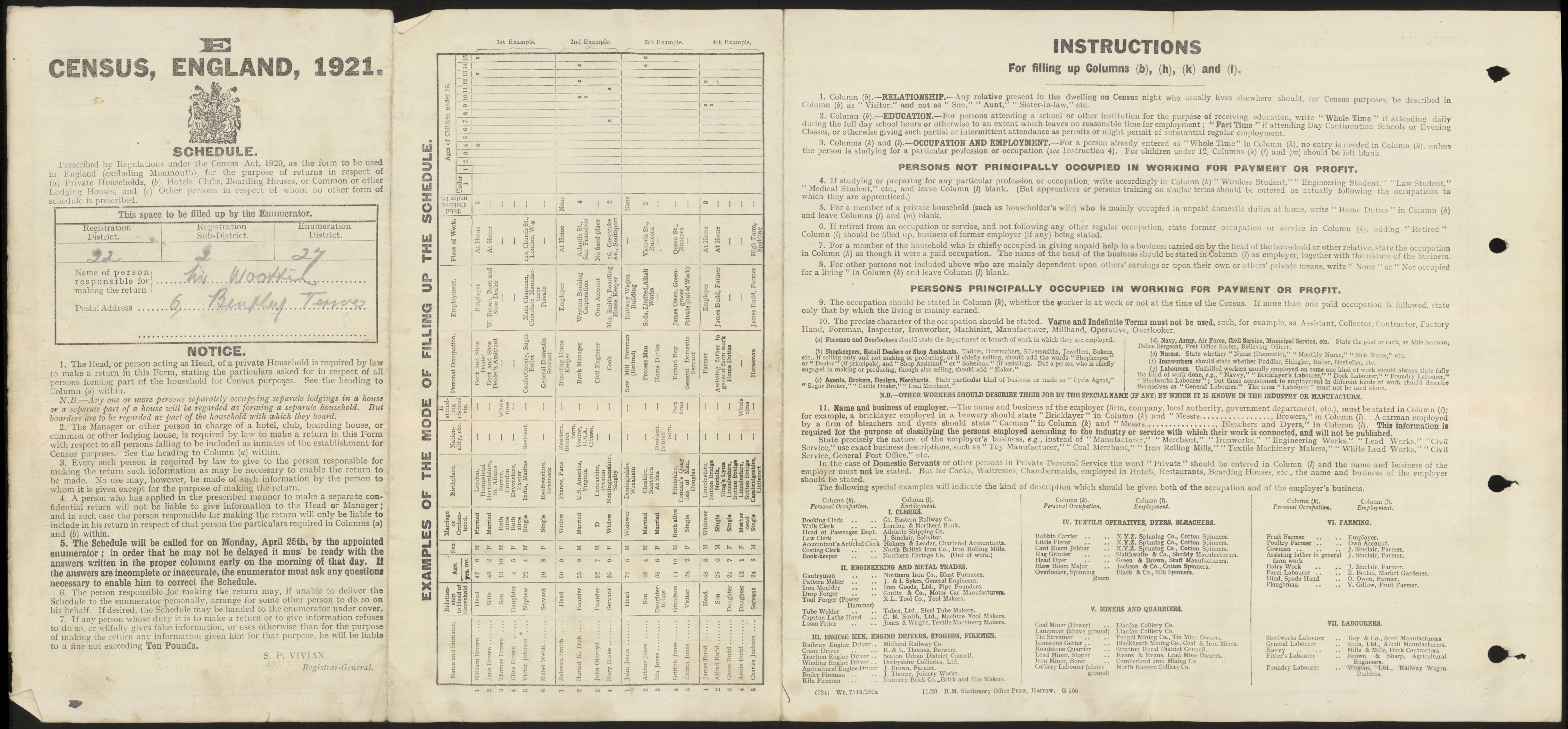 Winifred Peters 1921 Census Address